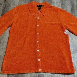 Chenille Thick Cardigan Sweater Womens XL Orange Chunky Button Up Cozy NEW